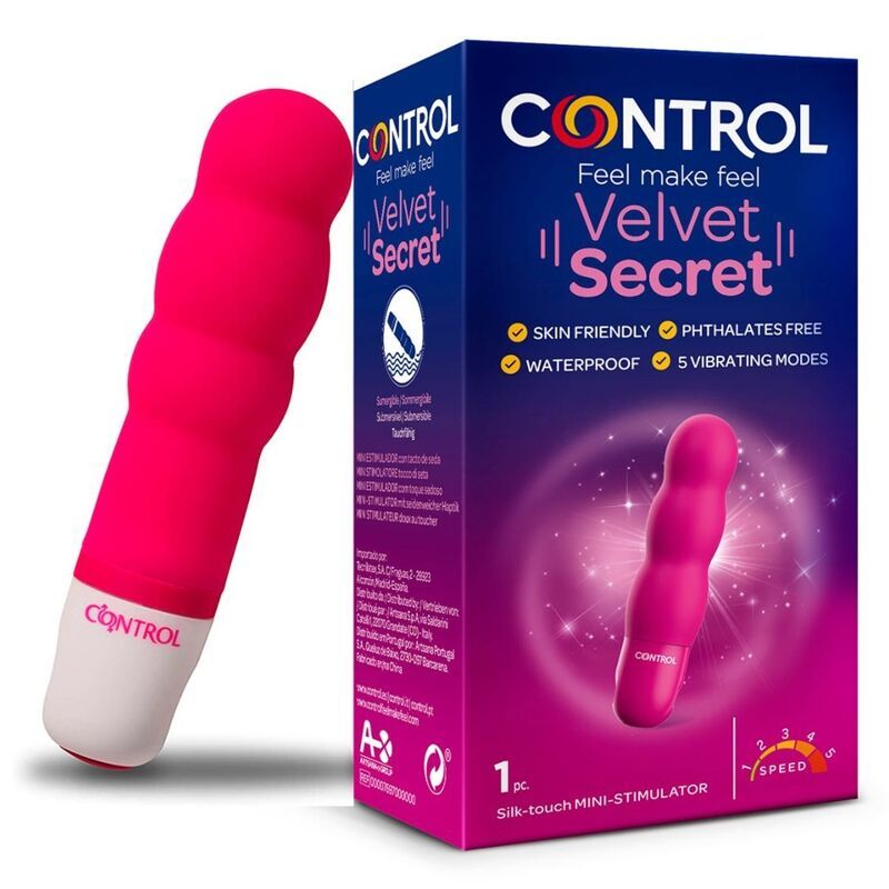 Pinker Mini-Stimulator mit geripptem Silikonschaft und weißem Griff, auf einer Handfläche liegend.