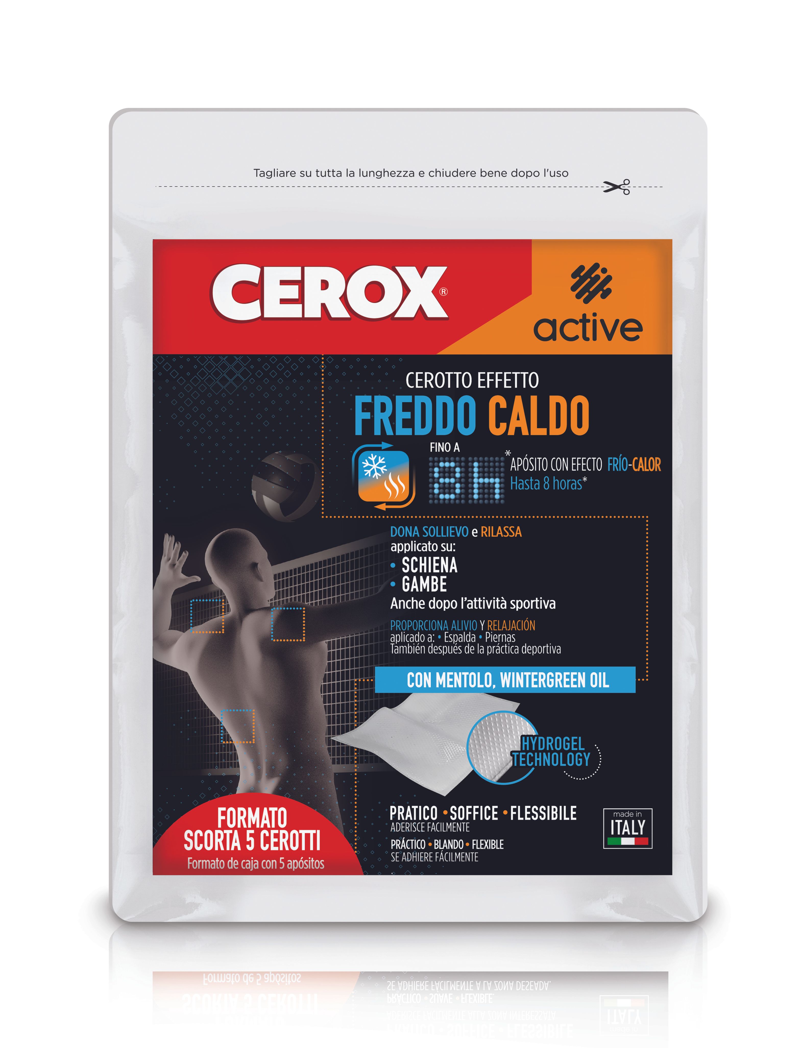 CEROX ACTIVE, Cerotto Freddo-Caldo, Protegge da Dolori Muscolari e Reumatici, con Mentolo, 5 Cerotti