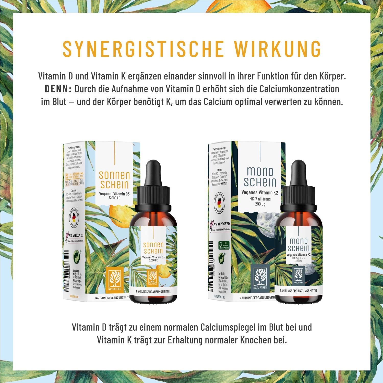 Vitamin D3-Tropfen hochdosiert & vegan - mit 5000 I.E pro Tropfen - Sonnenschein - NATURTREU®
