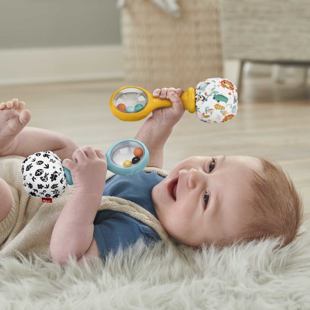 Mattel Fisher-Price Babys Rumba-Rasseln Spielzeug, 2er-Set für Babys ab 3 Monaten, kontrastreiches