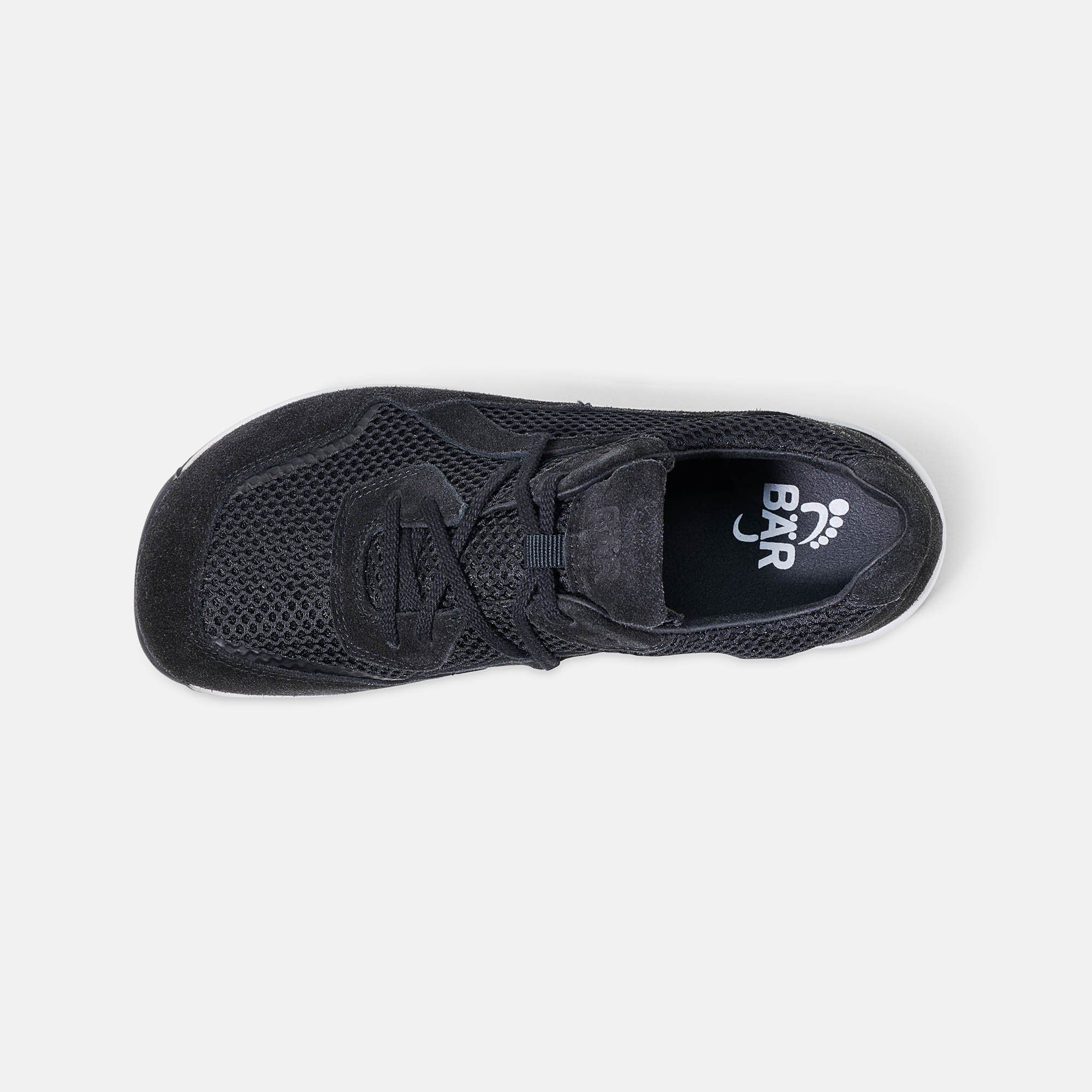 Schwarzer BÄR Schuhe LadyMove Damen Schuh von oben. Schnürung, Mesh-Einsätze, Wildleder-Details. BÄR Logo innen.