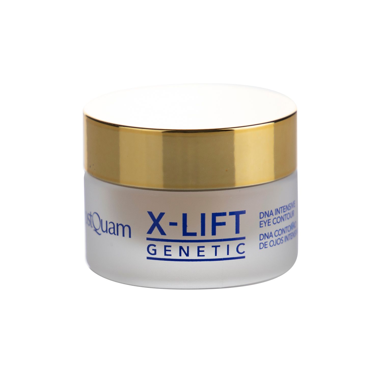 Creme-Glas mit goldfarbenem Deckel. Aufschrift: X-LIFT GENETIC, DNA Intensive Eye Contour.