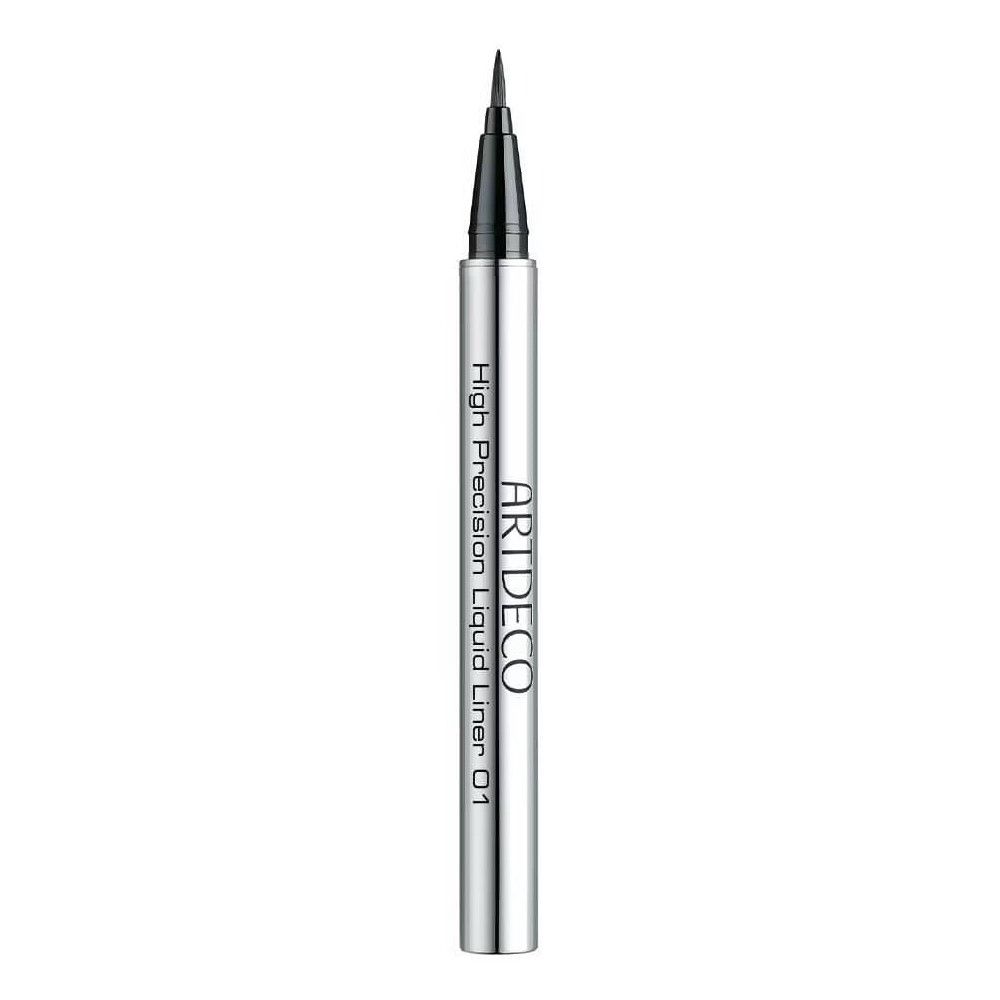 Silberfarbener Eyeliner mit schwarzer Spitze. Aufschrift: ARTDECO High Precision Liquid Liner 01.