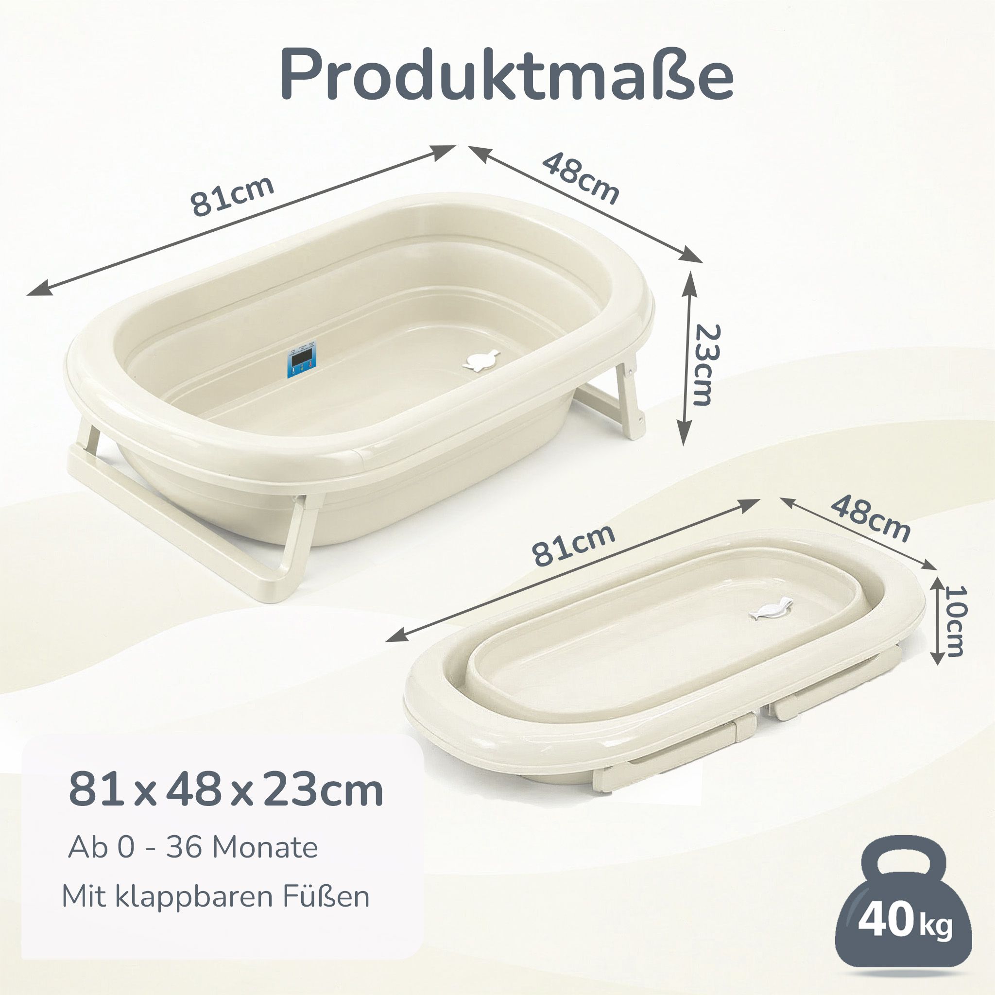 Faltbare Babybadewanne - Klappbare Baby Wanne mit integriertem Thermometer und Abfluss