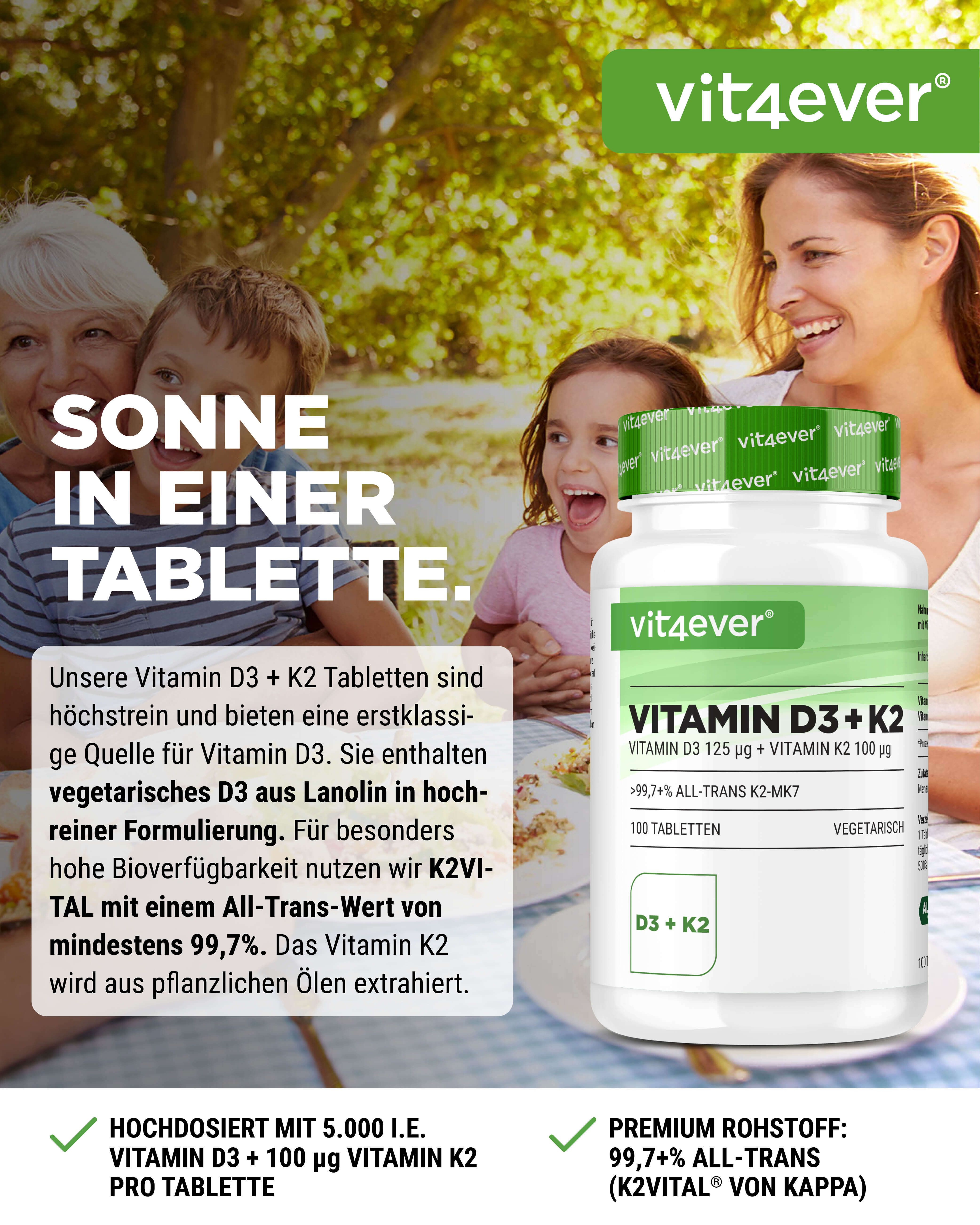 vit4ever Vitamin D3 5.000 I.E. + Vitamin K2 100 mcg