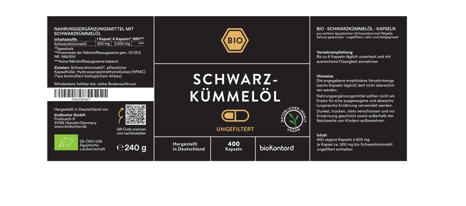 bioKontor Schwarzkümmelöl Kapseln, ungefiltert