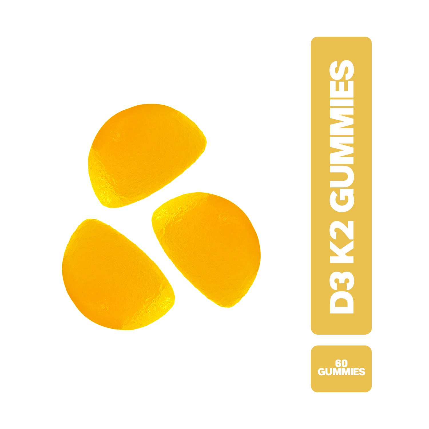 Drei VITA CEEL D3 K2 Gummies neben einem Etikett mit '60 Gummies'.