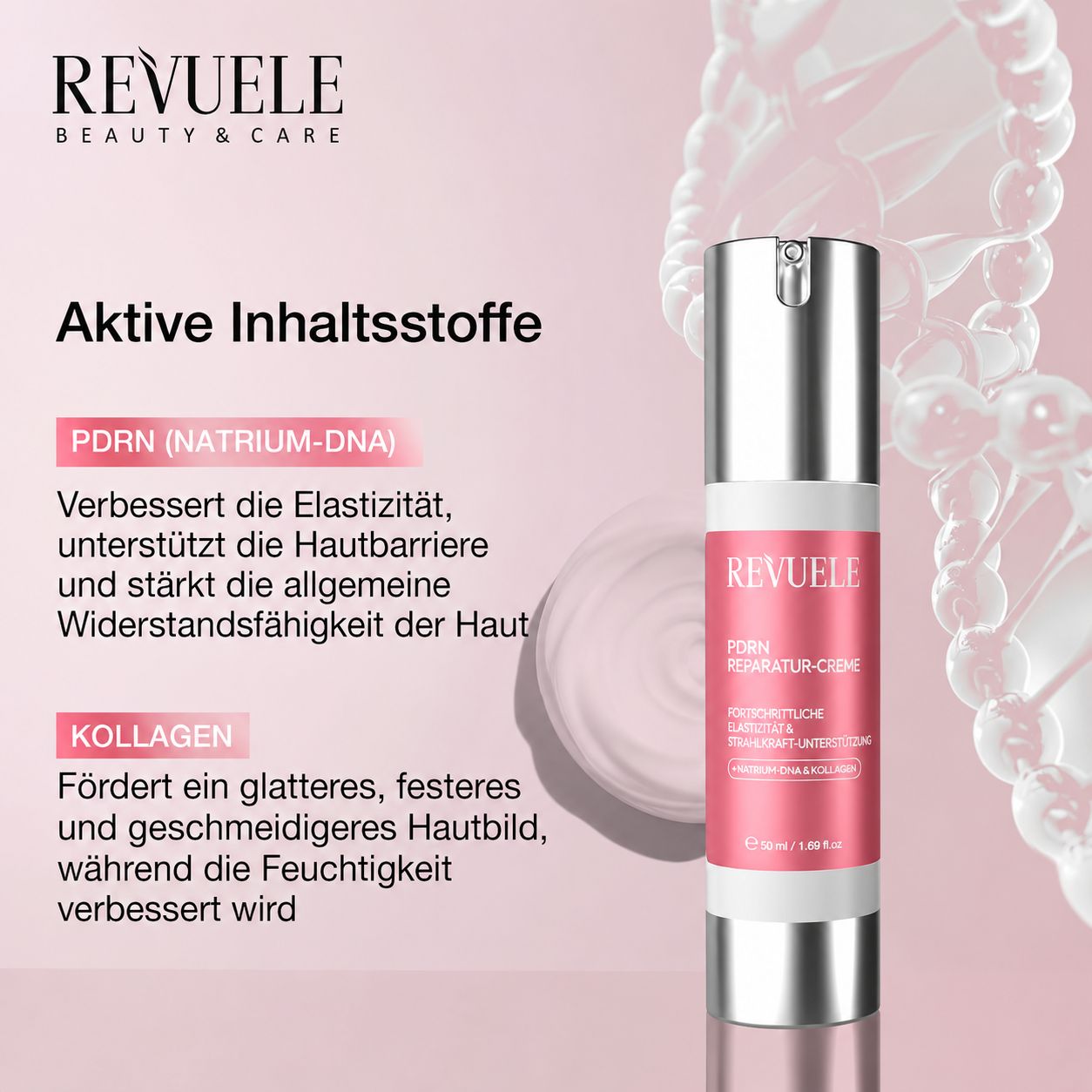 Revuele PDRN Reparatur-Creme mit Kollagen und Natrium-DNA für Hautelastizität und Widerstandsfähigkeit.