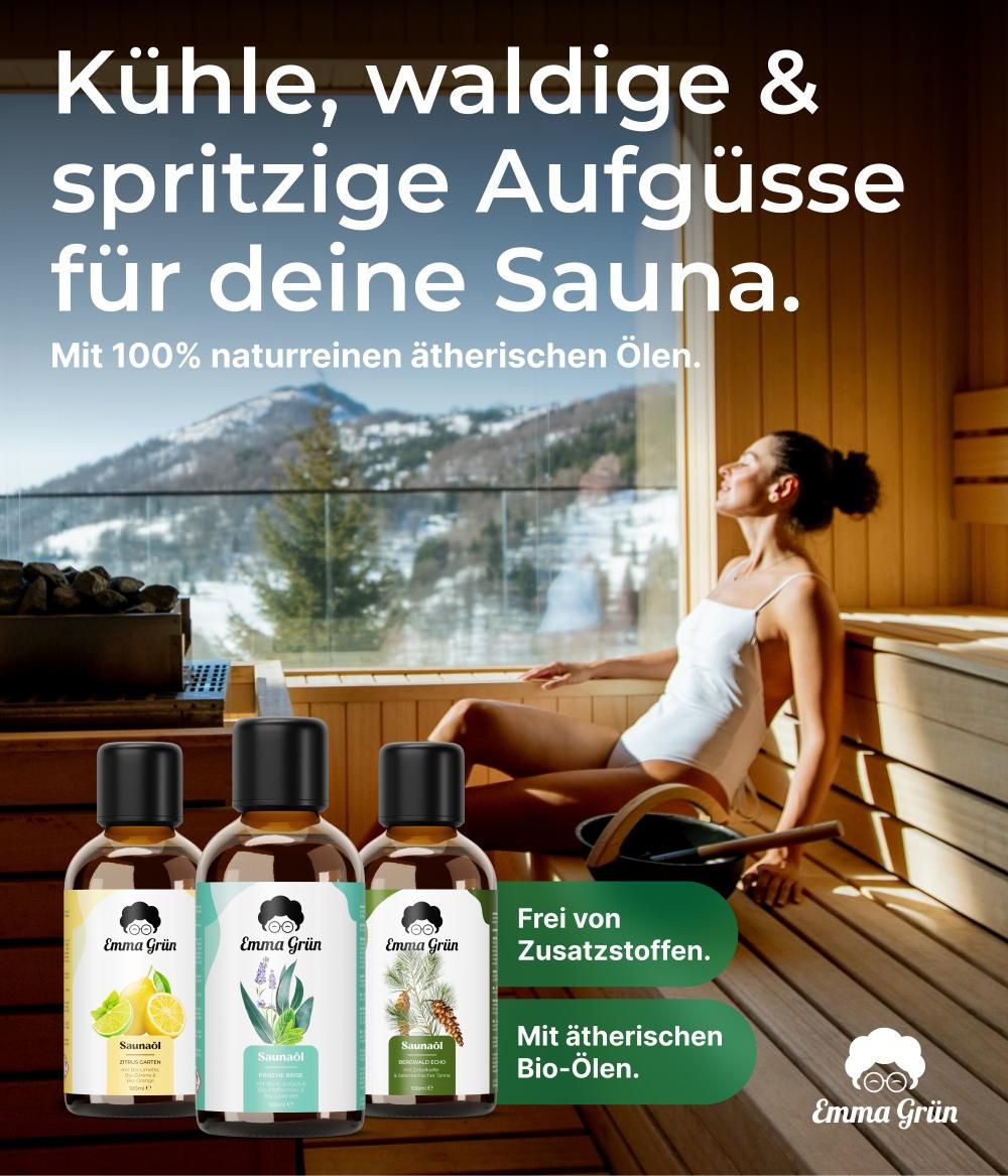 Emma Grün® Bio Saunaaufguss Set mit Bergwald Echo, Frische Brise & Zitrus Garten