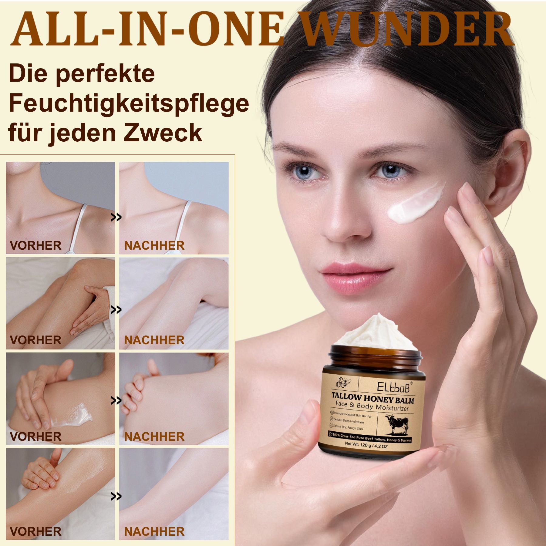 P-Beauty Tagescreme Honig Beef Tallow für Hautpflege