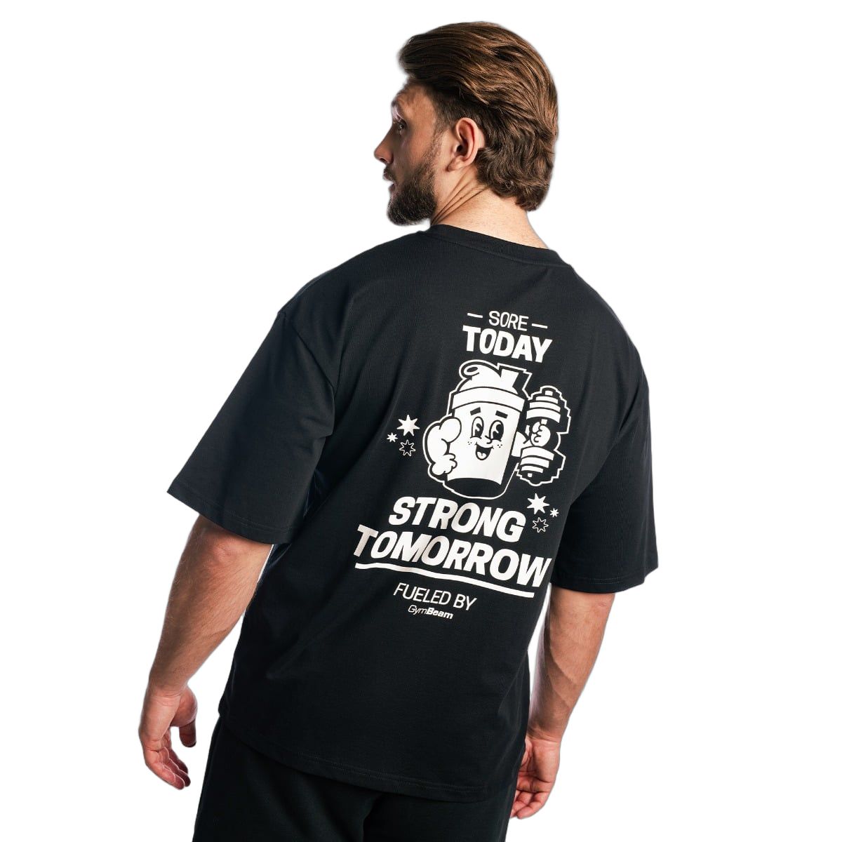 GymBeam Herren T-Shirt Oversized aus Baumwolle mit Boxy-Schnitt Shaker Schwarz 1 St