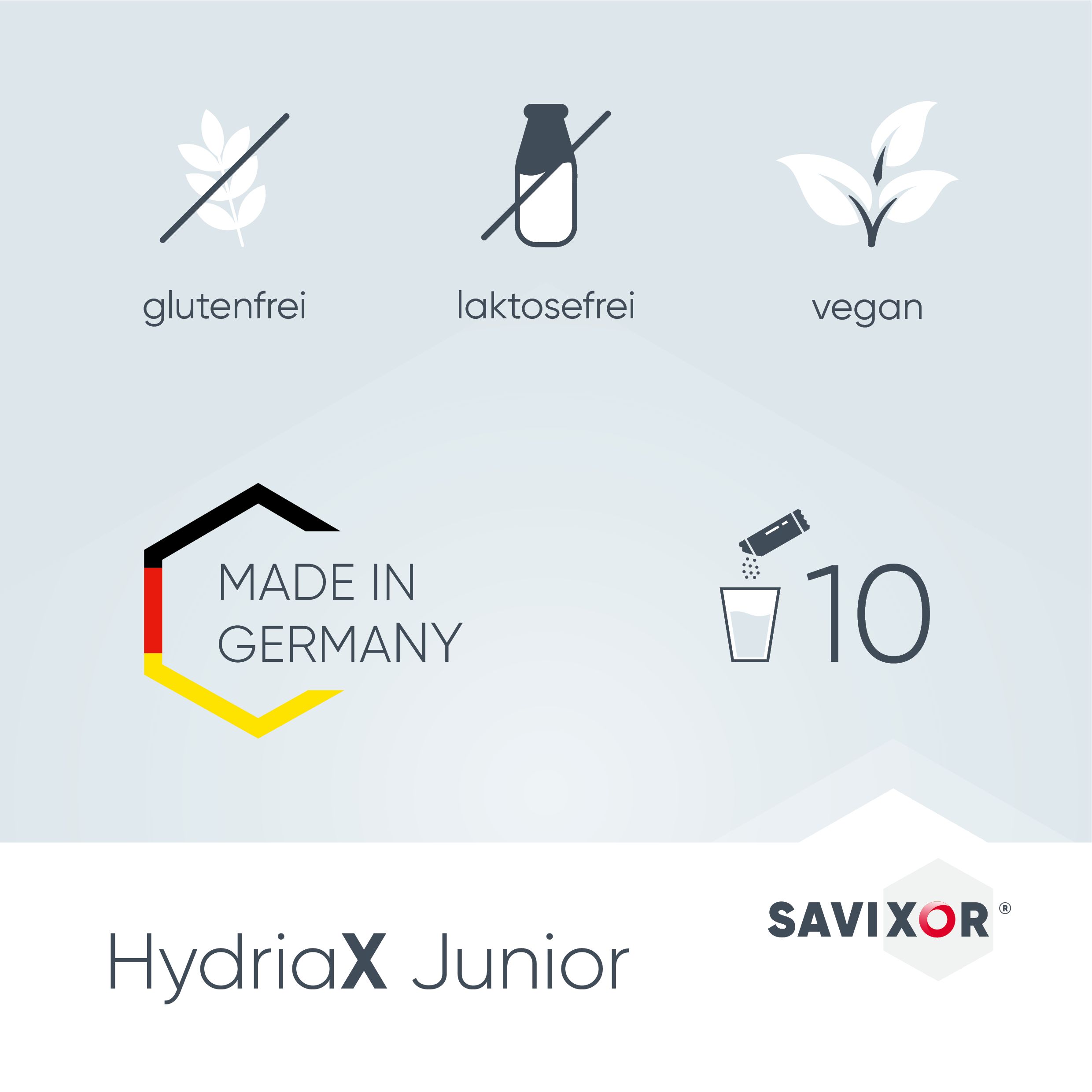 Savixor HydriaX Junior. Glutenfrei, laktosefrei, vegan. Made in Germany. 10 Portionen.