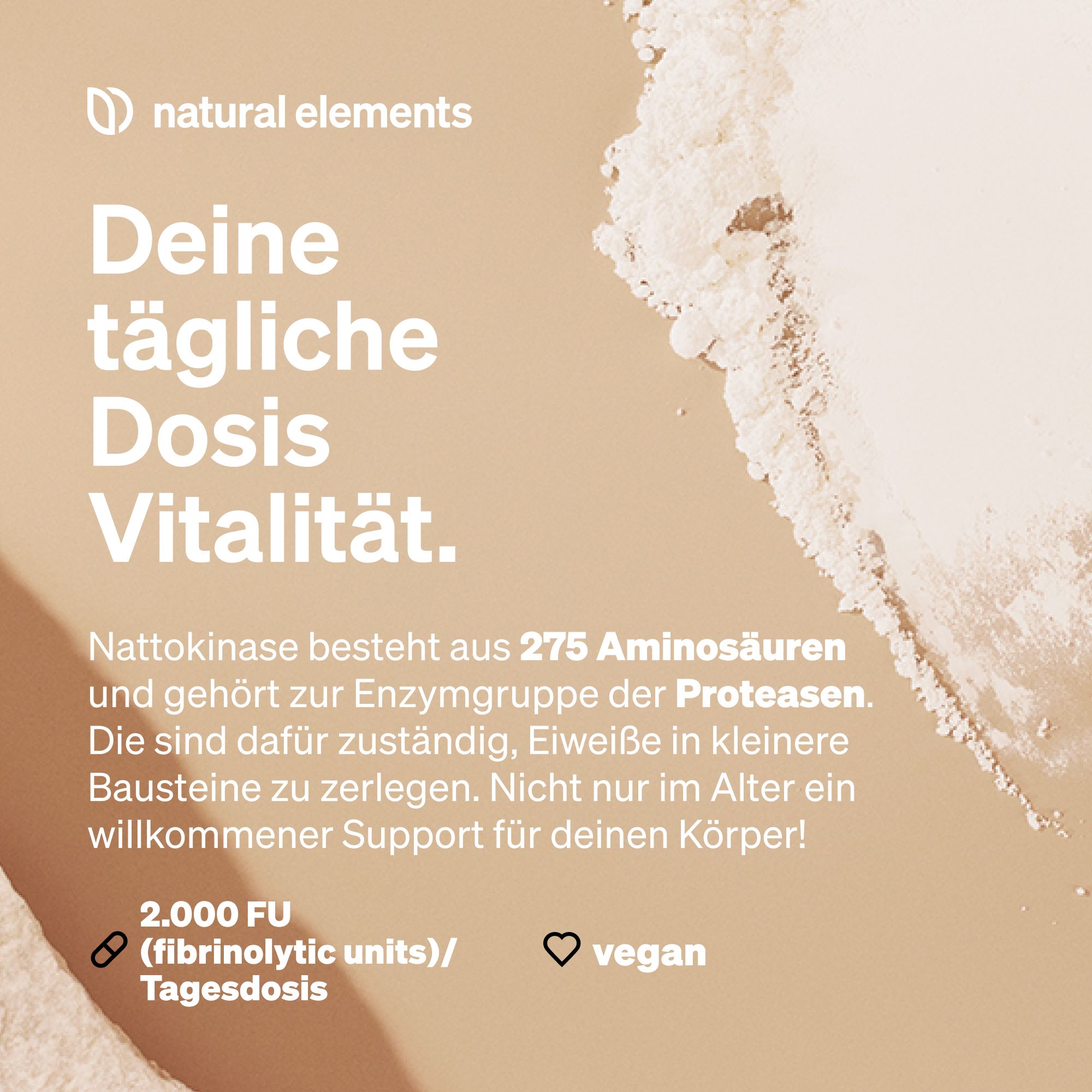 natural elements Nattokinase – 180 hochdosierte Kapseln je 100mg (20.000 FU/g) – ohne Gentechnik