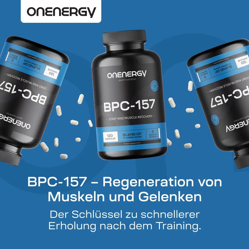 Drei Dosen BPC-157 Kapseln, 120 Stück. Für schnellere Erholung nach dem Training.