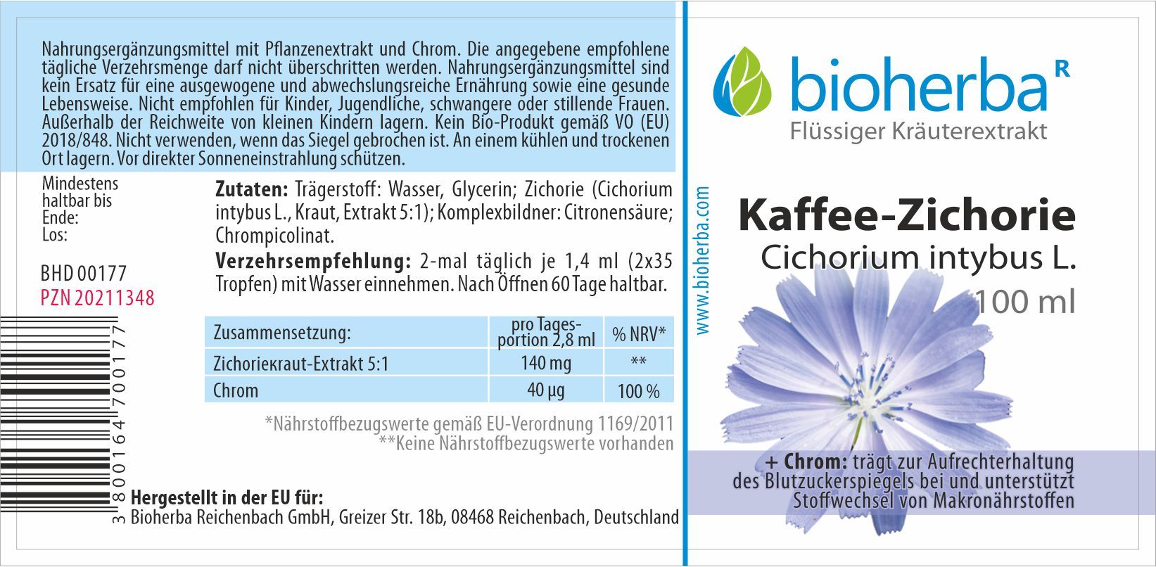 Bioherba Kaffee-Zichorie Cichorium intybus L. Tropfen Tinktur