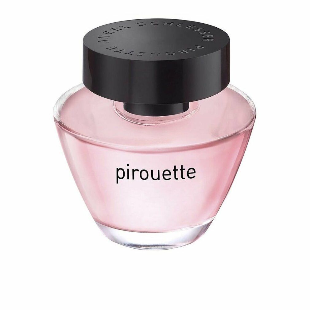 Parfümflakon, rosa Flüssigkeit, schwarzer Deckel, Schriftzug "pirouette".