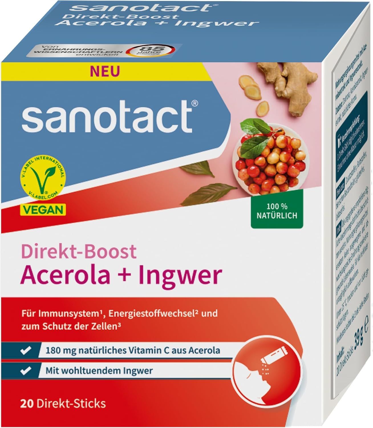 sanotact® Direkt-Boost Acerola + Ingwer  180 mg natürliches Vitamin C