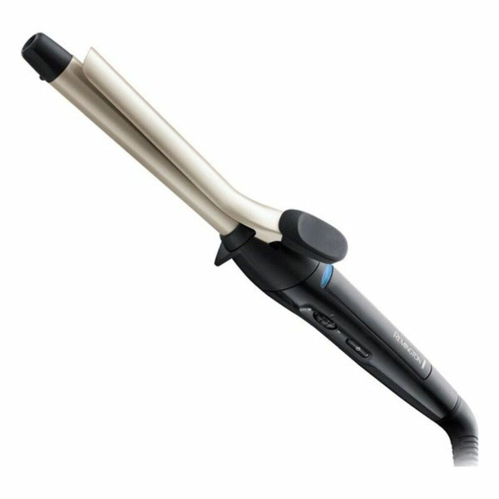 Haarstyling-Gerät. Schwarzer Griff, cremefarbene Lockenstab. Kabelanschluss.