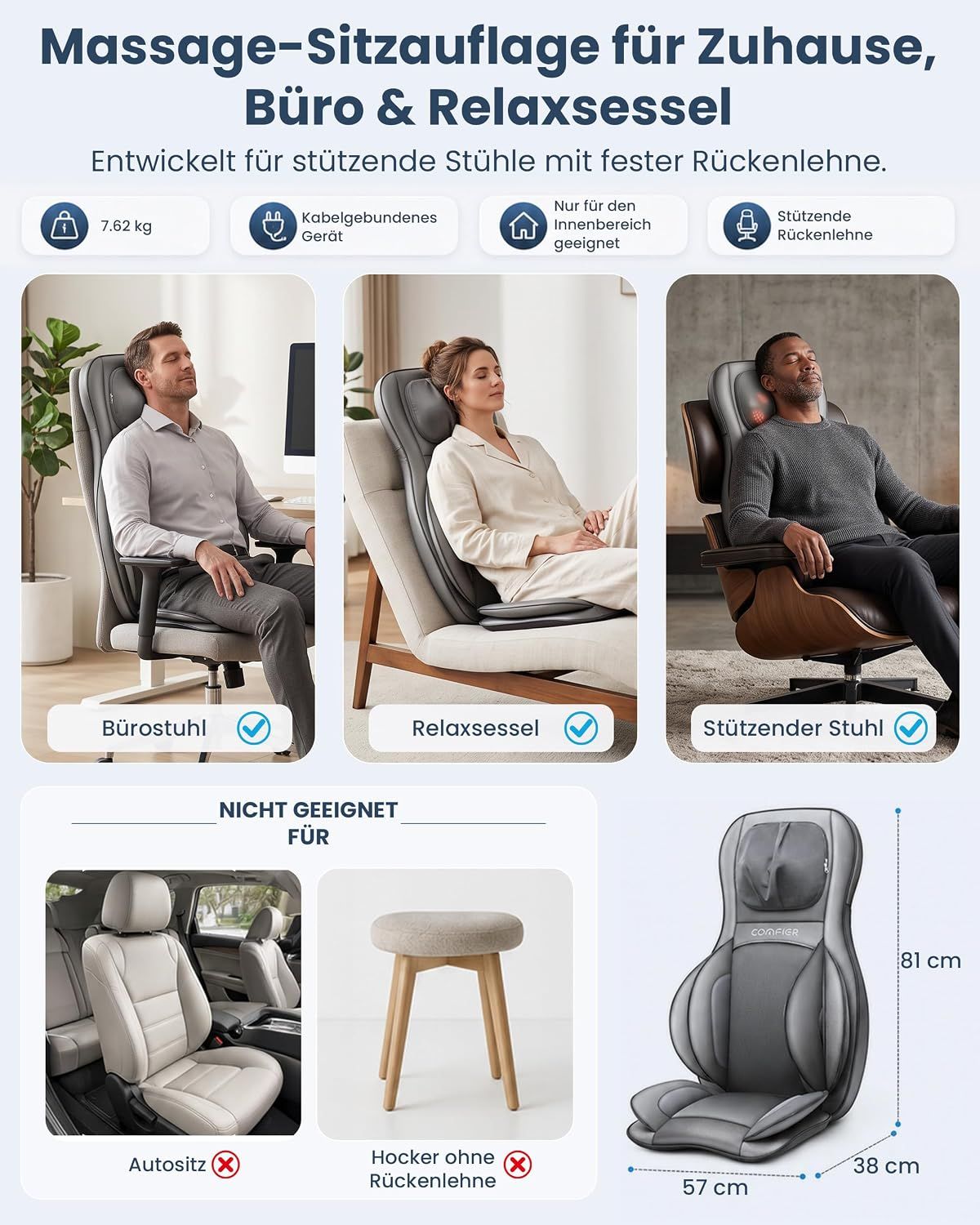 Massage-Sitzauflage für Zuhause, Büro und Relaxsessel.