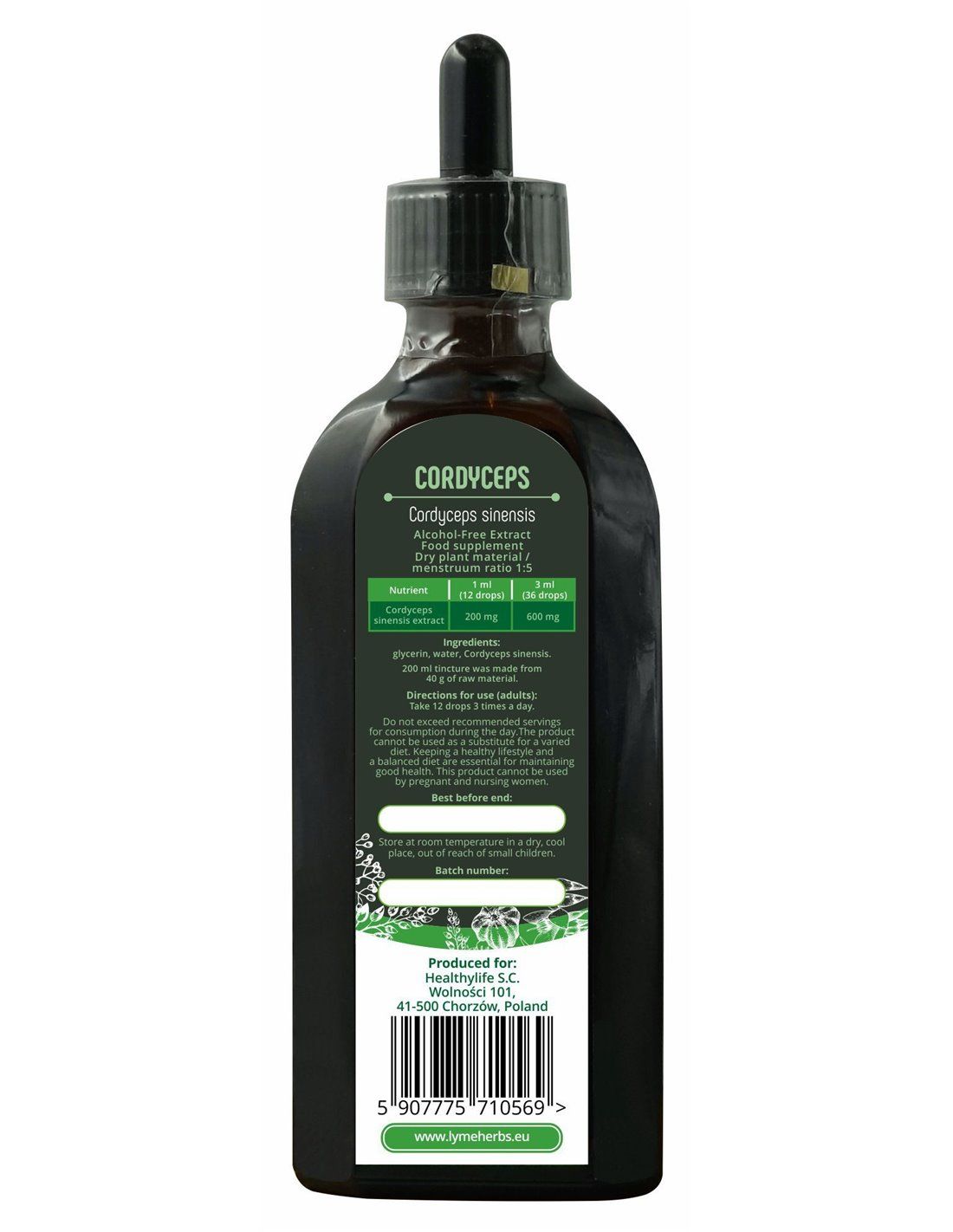 Lymeherbs Alkoholfreier Cordyceps-Extrakt 200 ml