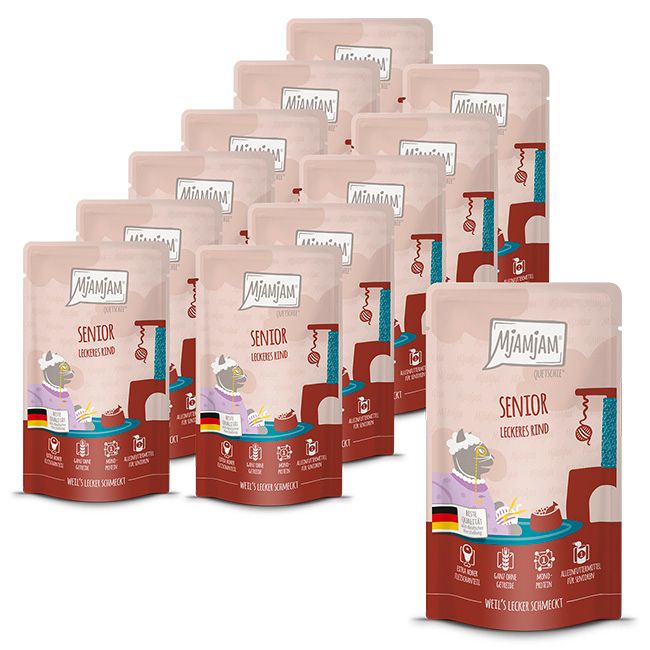 MjAMjAM - Quetschie Senior leckeres Rind 12x125 g Futter