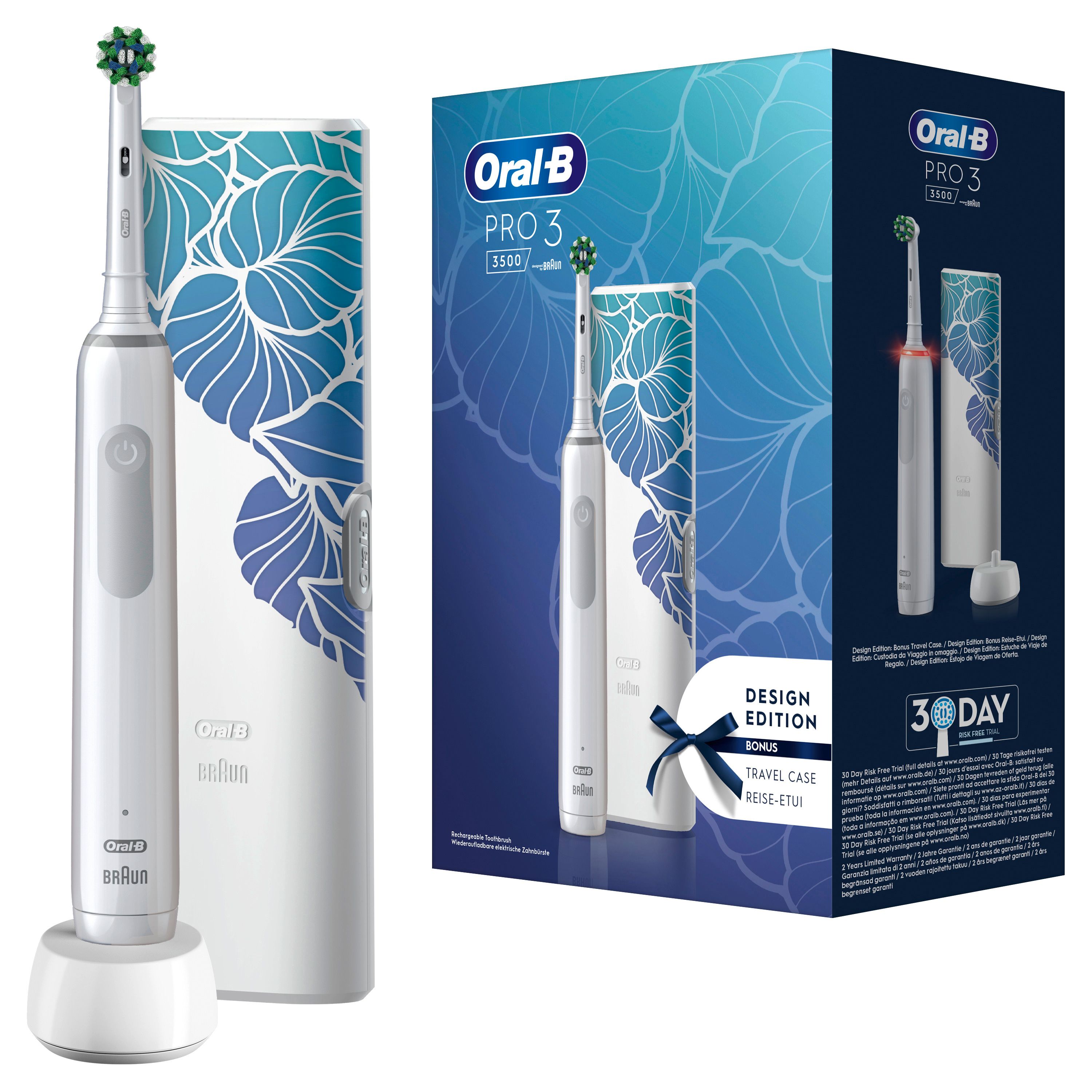 Oral-B - Elektrische Zahnbürste "Pro 3 + Reiseetui Floral Design" in Weiß