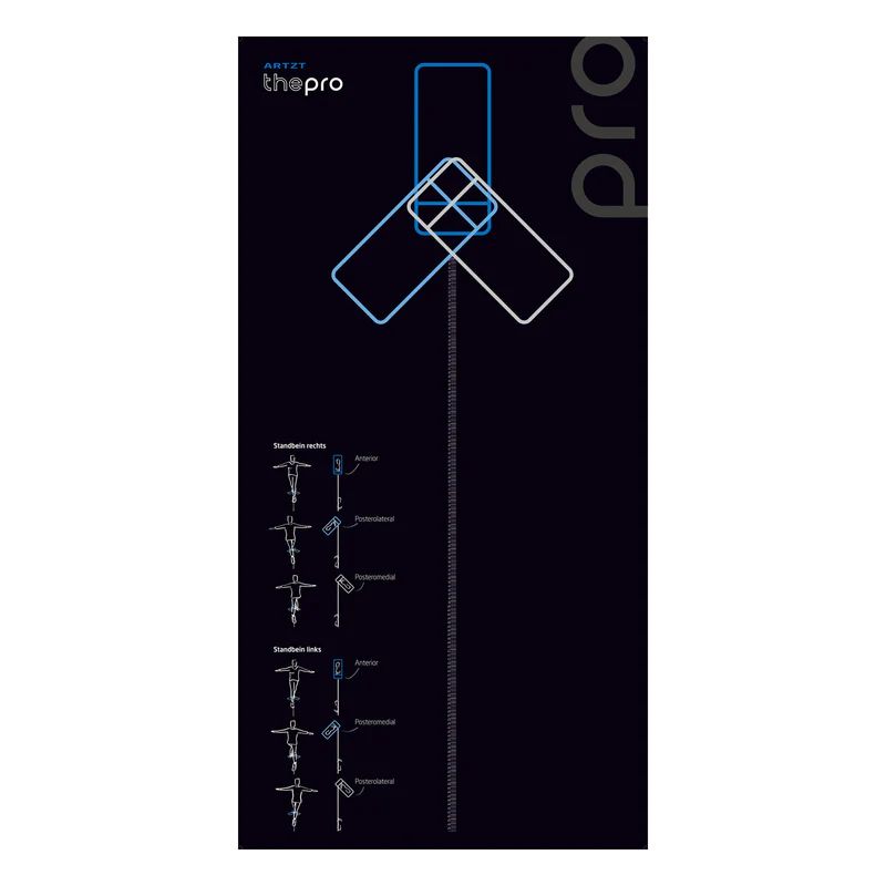 Poster mit blau-weißer Grafik. Oben links: ARTZT thepro Logo. Oben: geometrische Formen. Unten: Piktogramme mit Übungen.