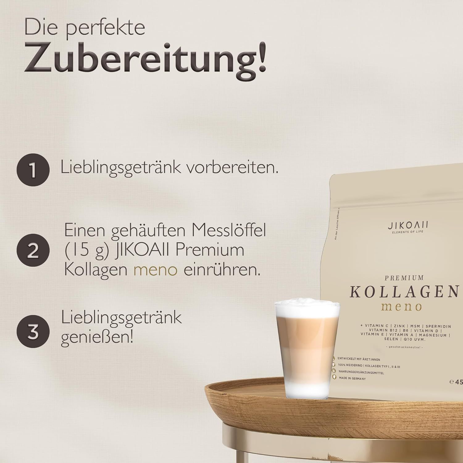 JIKOAII Kollagenpulver MENO - Kollagen mit Coenzym Q10, Zink, Spermidin & MSM - Menopausekomplex