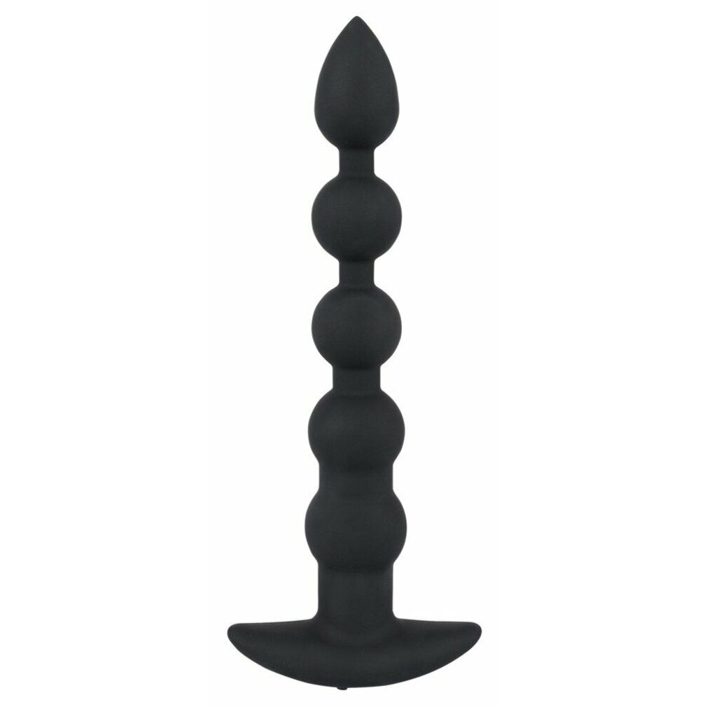 Schwarzes Wellness-Produkt mit kugelförmigen Elementen und einem Sockel. Die Form ist länglich.