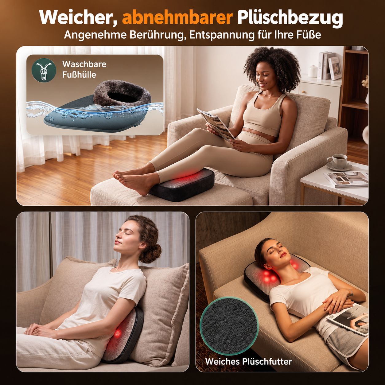 Schwarze Kniebandage mit digitalem Display und Smartphone-App-Steuerung.