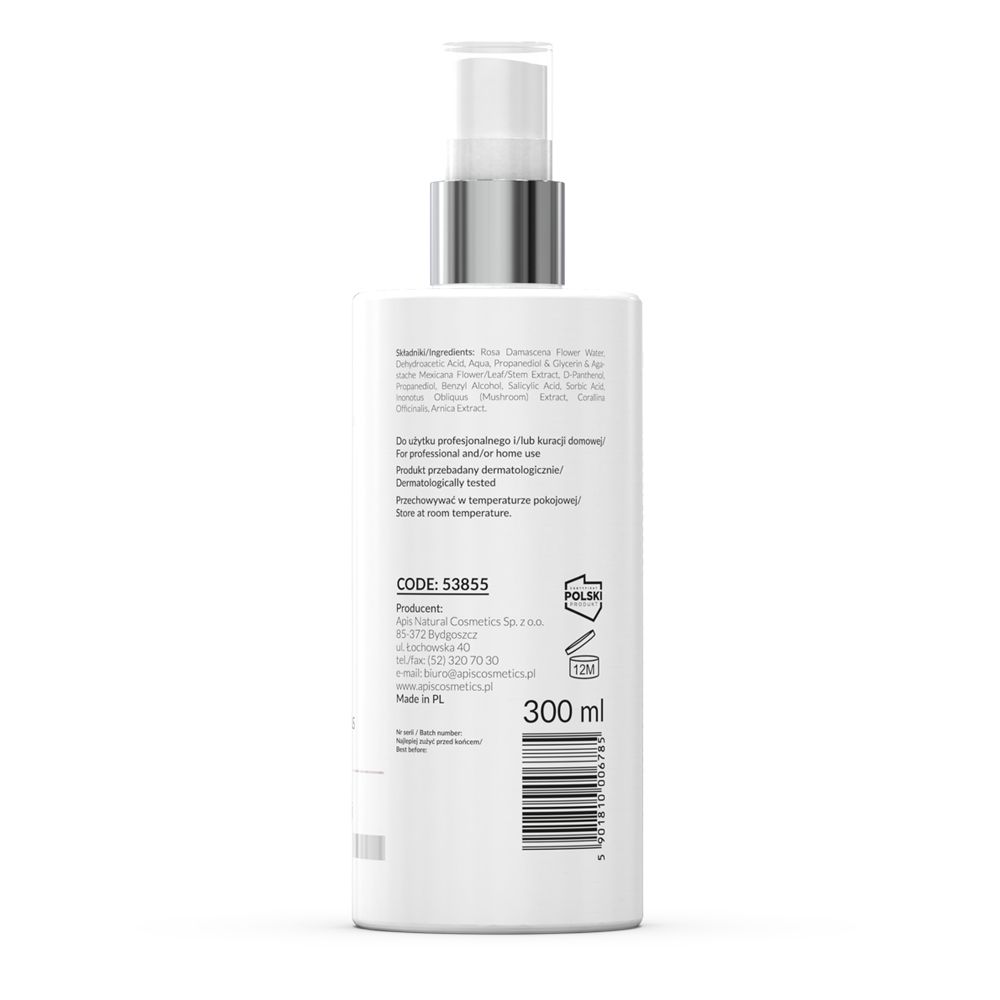 Rückseite der weißen Flasche. Text mit Inhaltsstoffen und Herstellerinformationen. Volumen: 300 ml.
