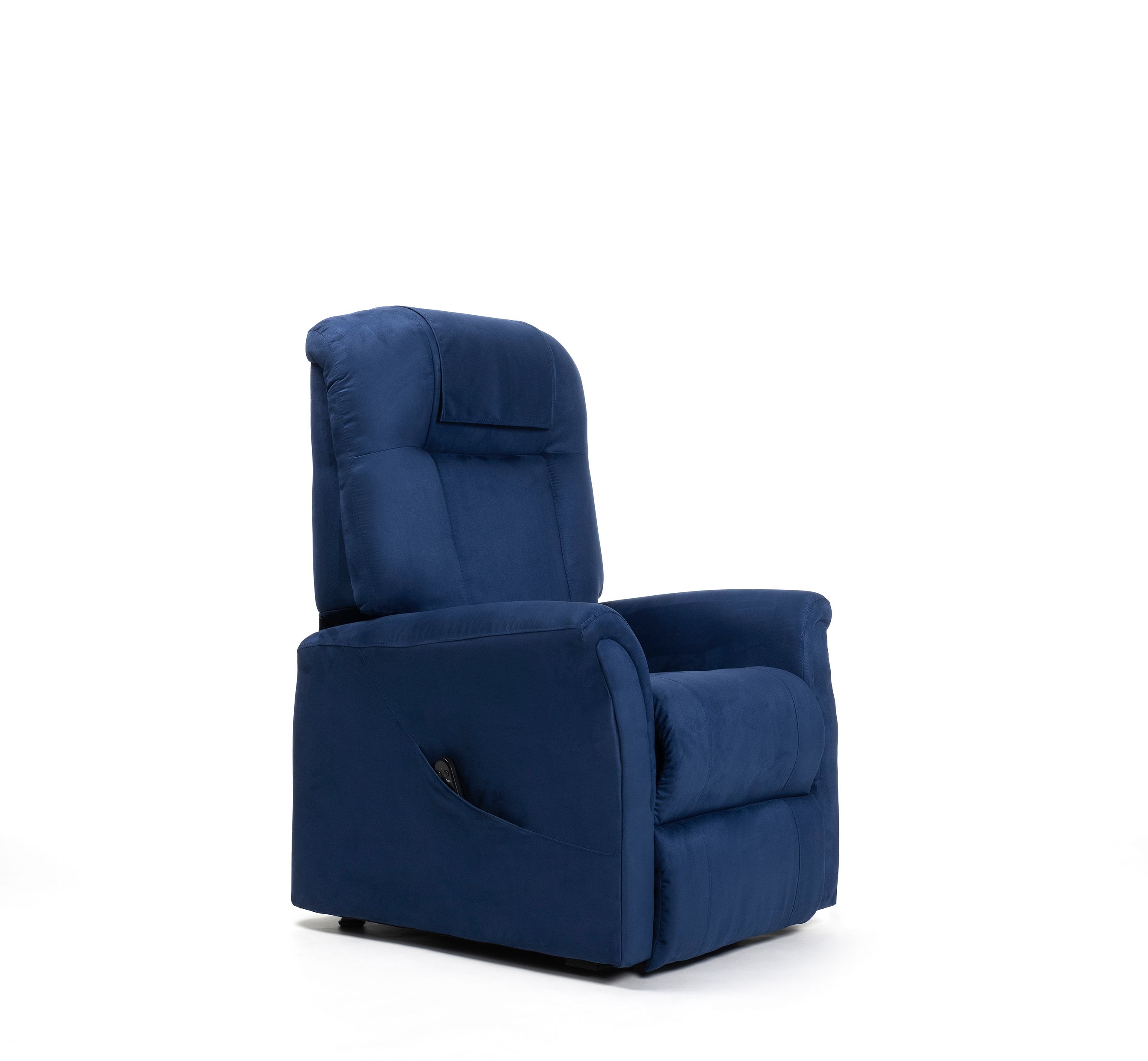 Blauer Relaxsessel. Aufstehhilfe.