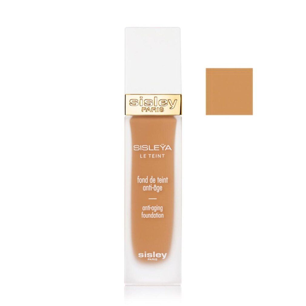 Sisley Sisleya Le Teint Foundation. Flasche mit Farbprobe. Goldener Schriftzug Sisley Paris. Anti-Aging-Foundation.