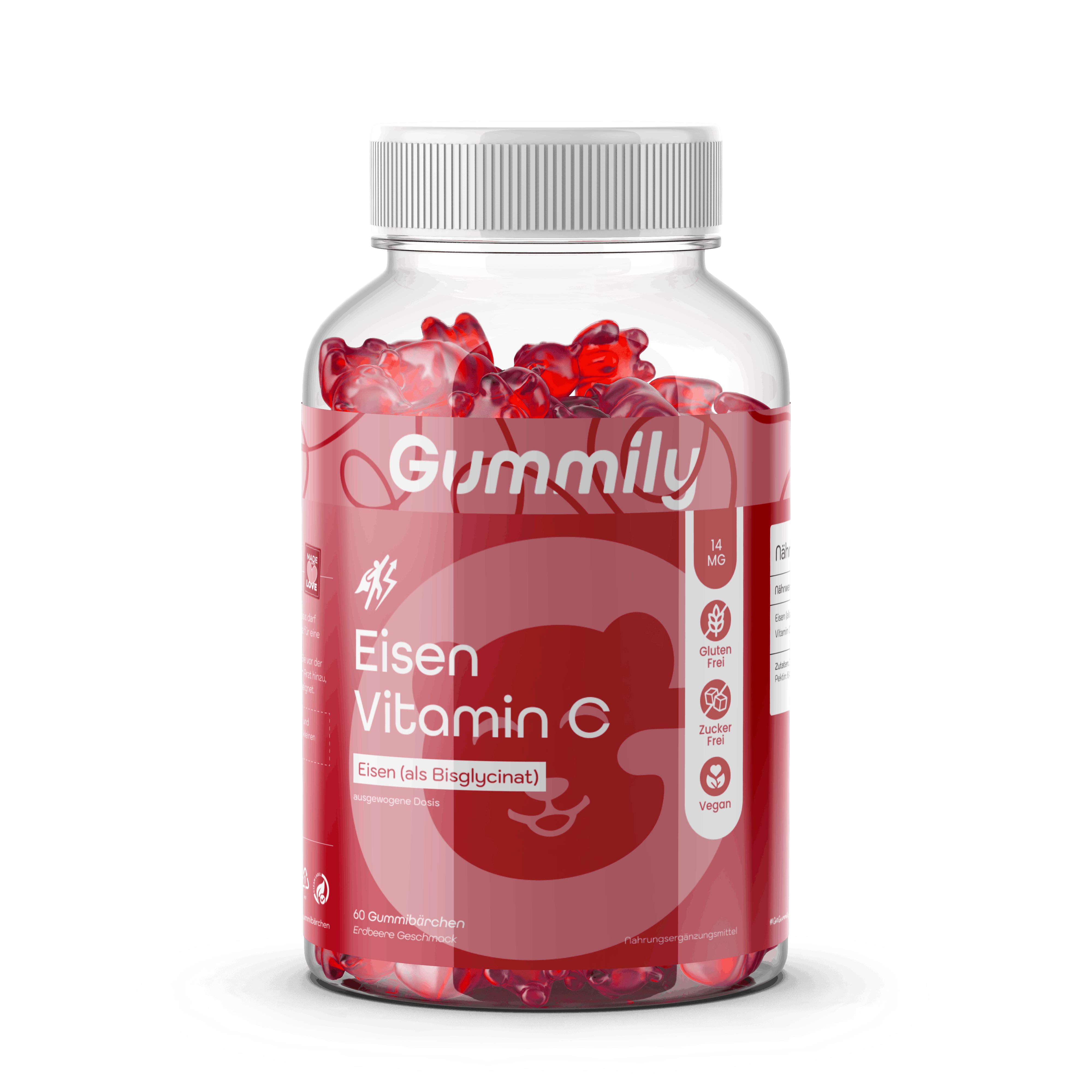 Gummily® Eisen Gummies (als Bisglycinat) mit Vitamin C - Eisentabletten alternaiv- 2Monats-Vorrat 60 St Gummibärchen