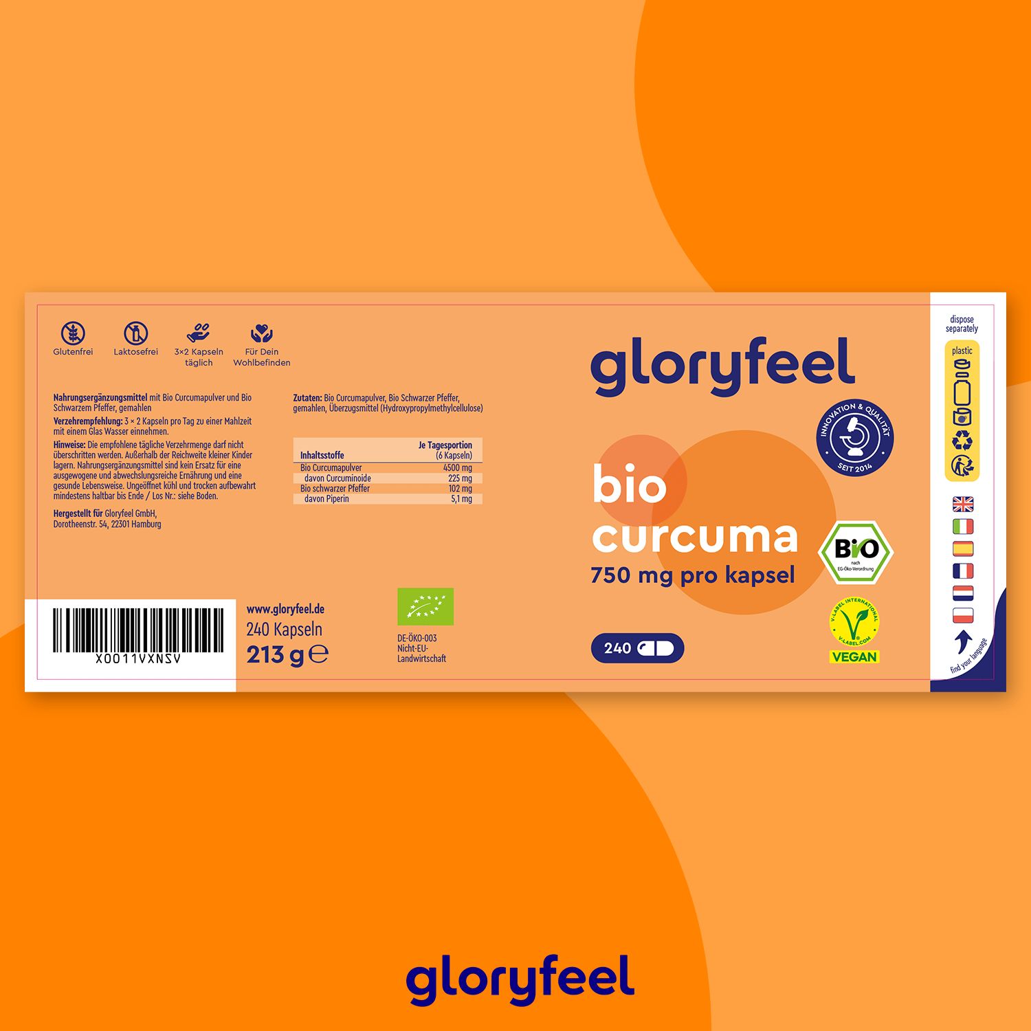 gloryfeel® Bio Curcuma Kapseln 240 St