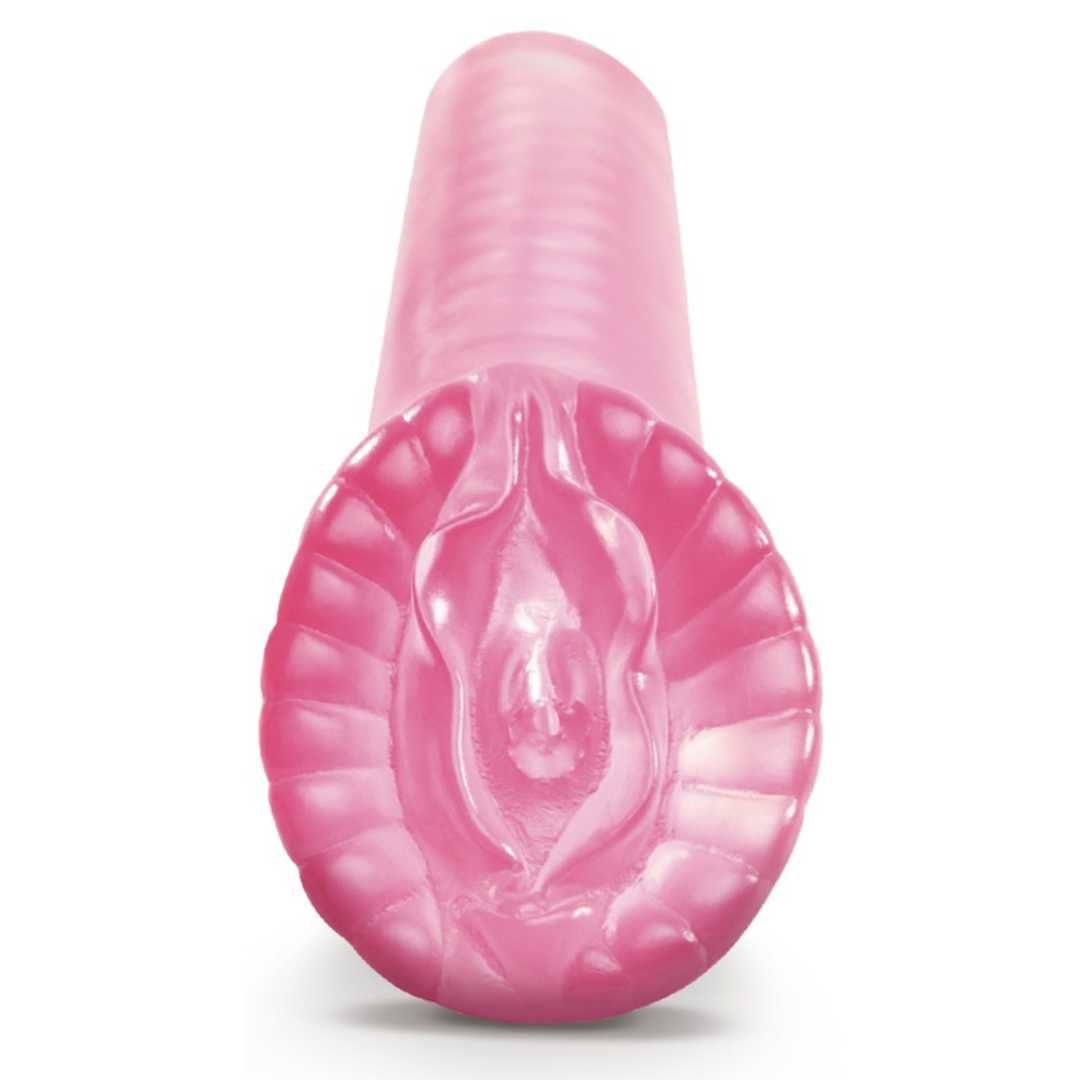 Rosa Pumpe mit geformter 
ffnung. Geriffelte Oberfl
che.