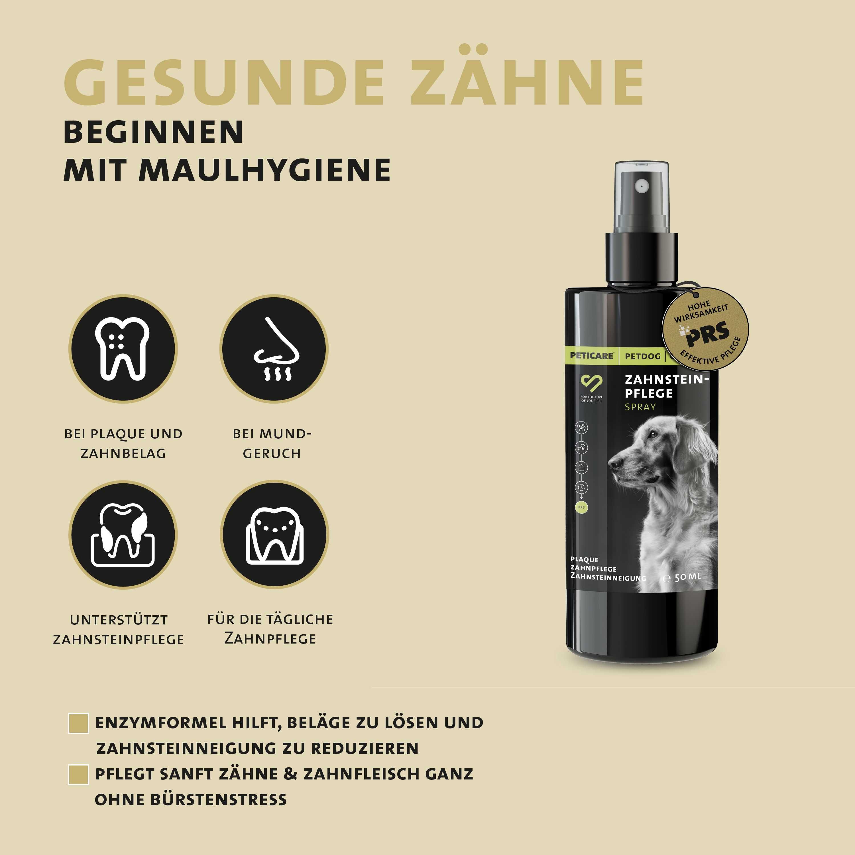 Peticare Zahnsteinpflege Spray für Hunde – Maulpflege Spray für frischen Atem und gepflegte Zähne