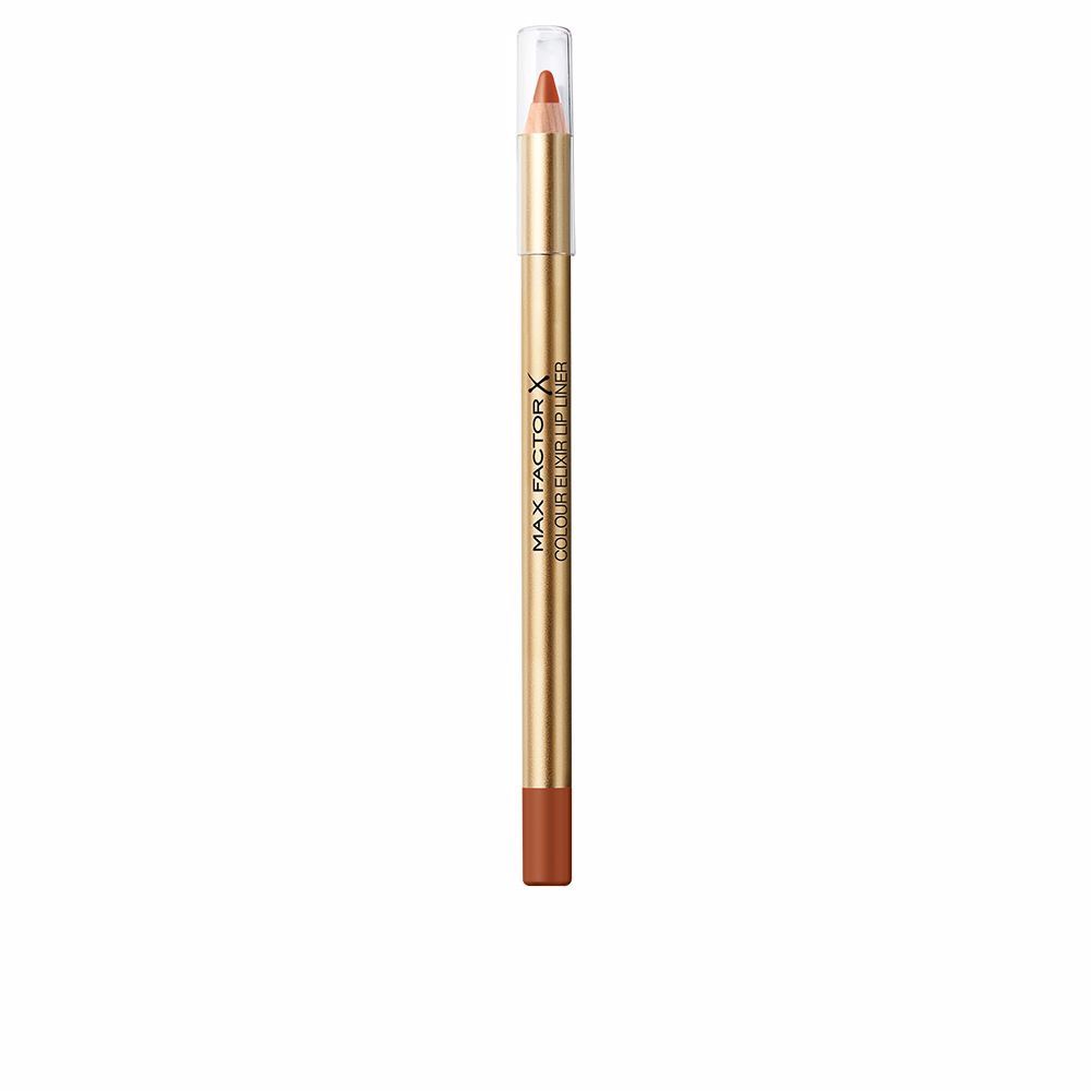 Goldfarbener Lipliner mit brauner Mine und transparentem Deckel. Aufschrift: MAX FACTOR COLOUR ELIXIR LIPLINER.
