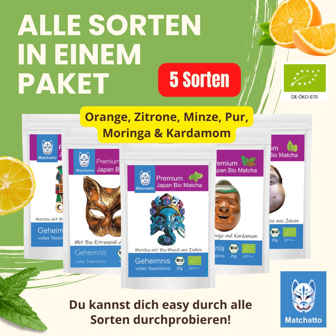 Matchatto Matcha Tee Probierpaket 5 Sorten Bio
