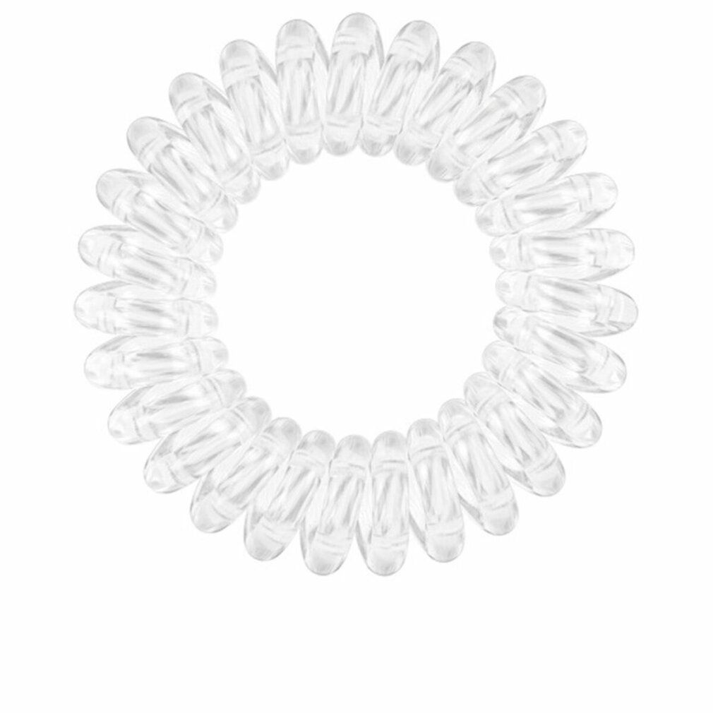 Verpackung mit drei transparenten Haargummi-Spiralen. Marke: invisibobble.
