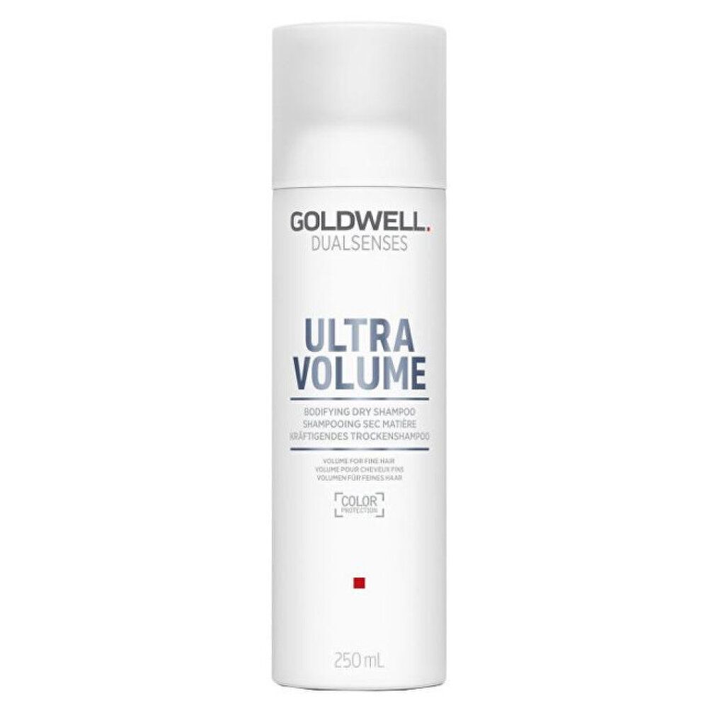 Weißes Shampoo-Spray mit Aufschrift Goldwell Dualsenses Ultra Volume. 250 ml. Trockenshampoo.