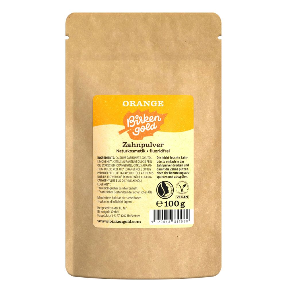 Birkengold Zahnpulver Orange Nachfüllbeutel 100 g