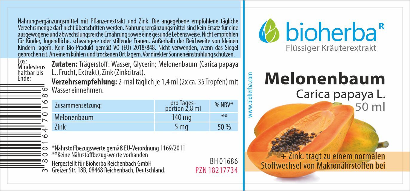 Bioherba Melonenbaum  Carica papaya L.  Tropfen  Tinktur Extrakt