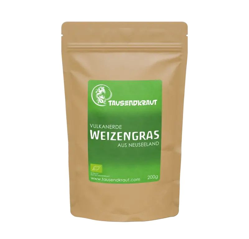Tausendkraut Weizengras Pulver BIO - angebut auf Vulkanerde in Neuseeland