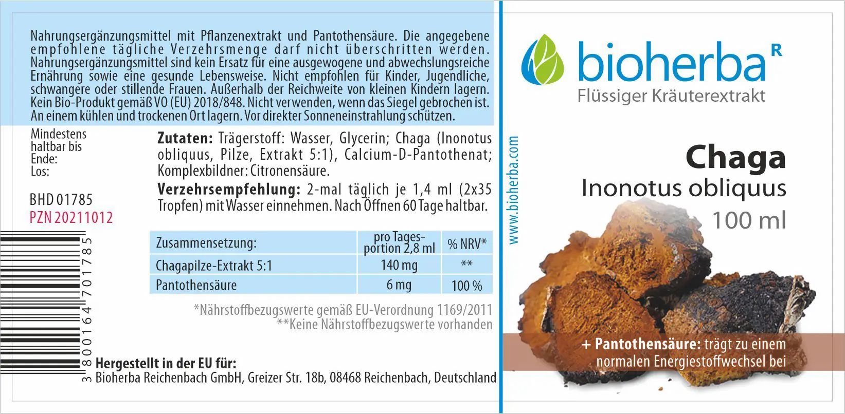 Bioherba Chaga Inonotus obliquus Tropfen Tinktur