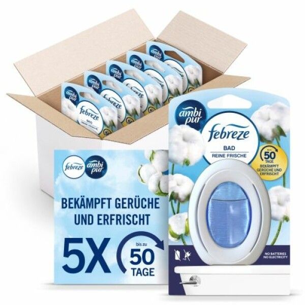 Febreze deodorante per bagno, controllo e prevenzione continui degli odori, freschezza pura 5 pezzi