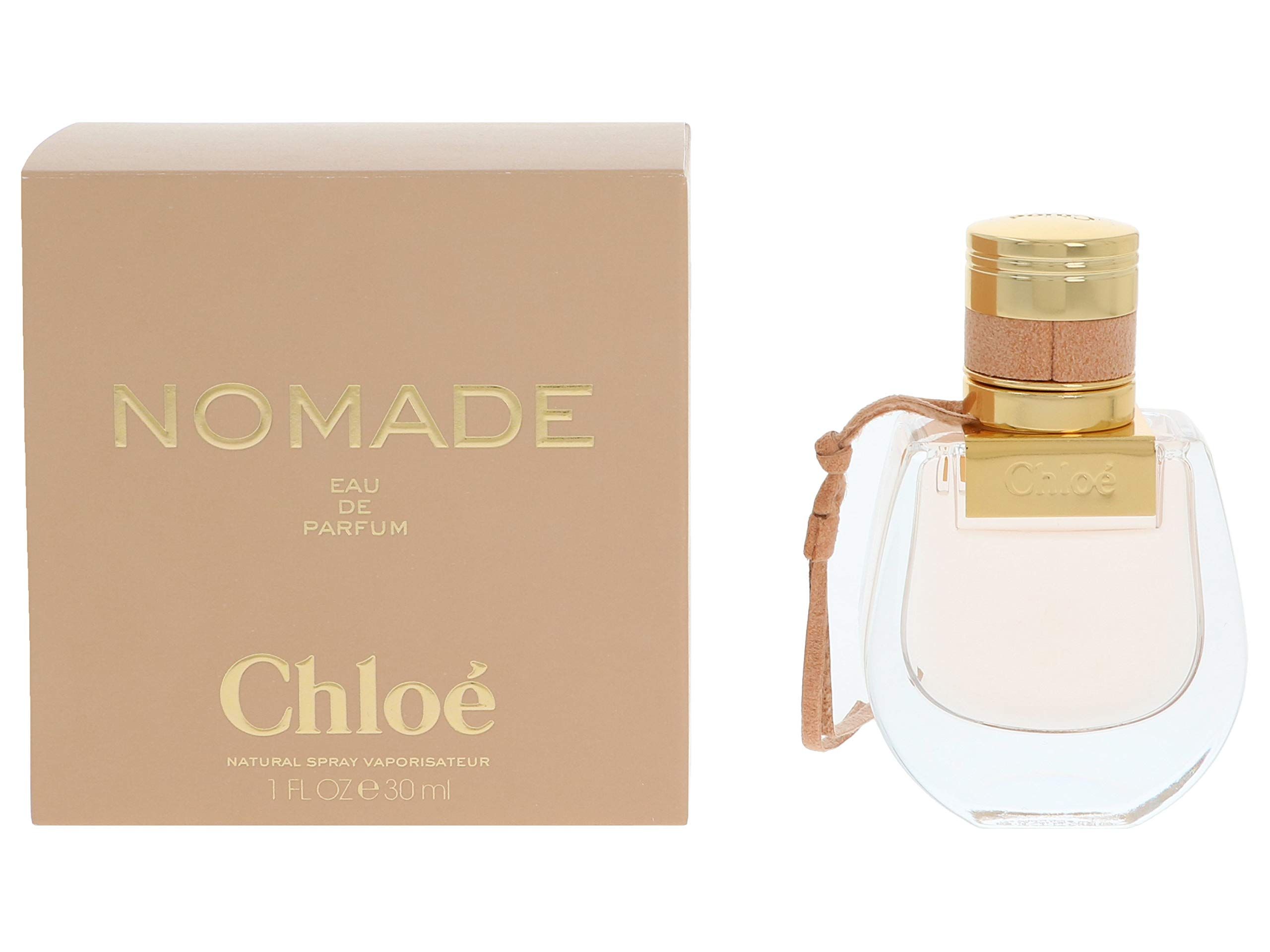 Chloé Nomade E.d.P. Nat. Spray. Flakon und Verpackung. Rosa. Goldener Verschluss. 30ml.