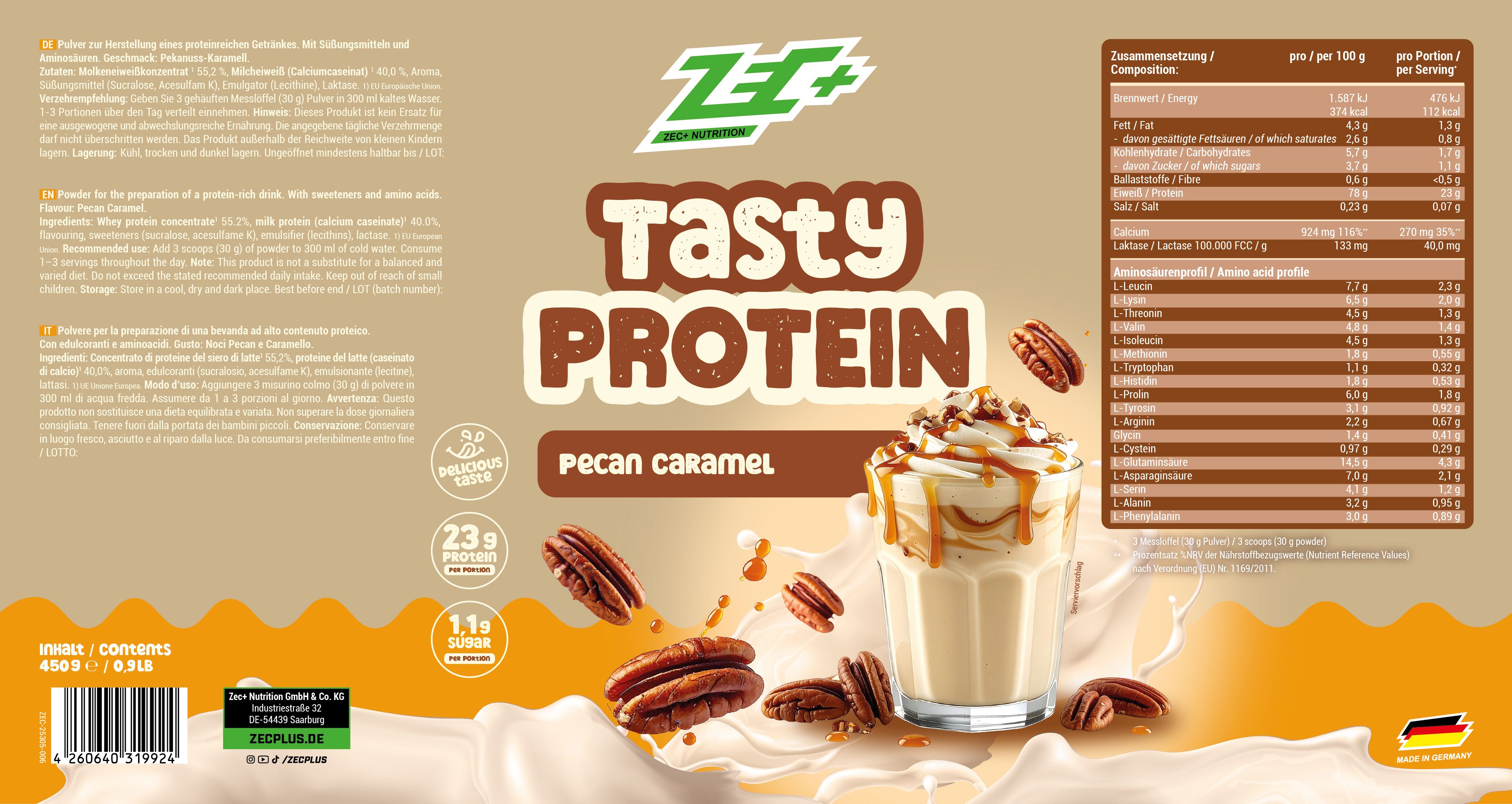 ZEC+ TASTY PROTEIN Pecan Caramel