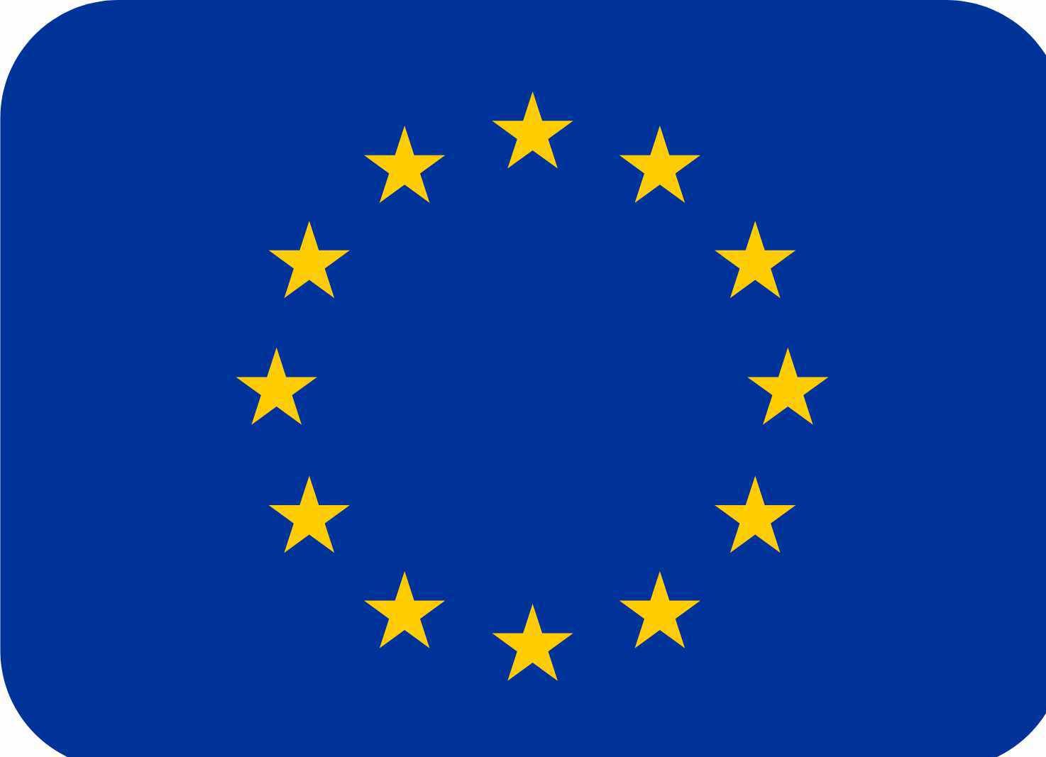 Flagge der Europäischen Union. Blaues Feld mit zwölf goldenen Sternen in einem Kreis angeordnet.