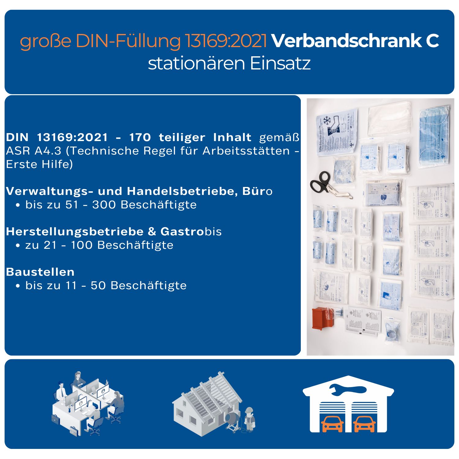 Inhalt der DIN 13169:2021. 170-teilig. Für Verwaltungs-, Handelsbetriebe, Büros, Baustellen.